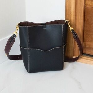 New Aallyn Black Leather Bucket Bag with 2 straps.